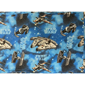 Vtg 1980s Star Wars Twin Flat Sheet Blue Millennium Falcon X Wing Tie Fighter